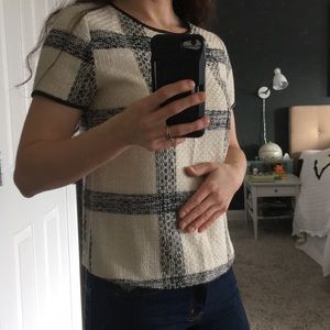 Zara knit cream/black short sleeved top